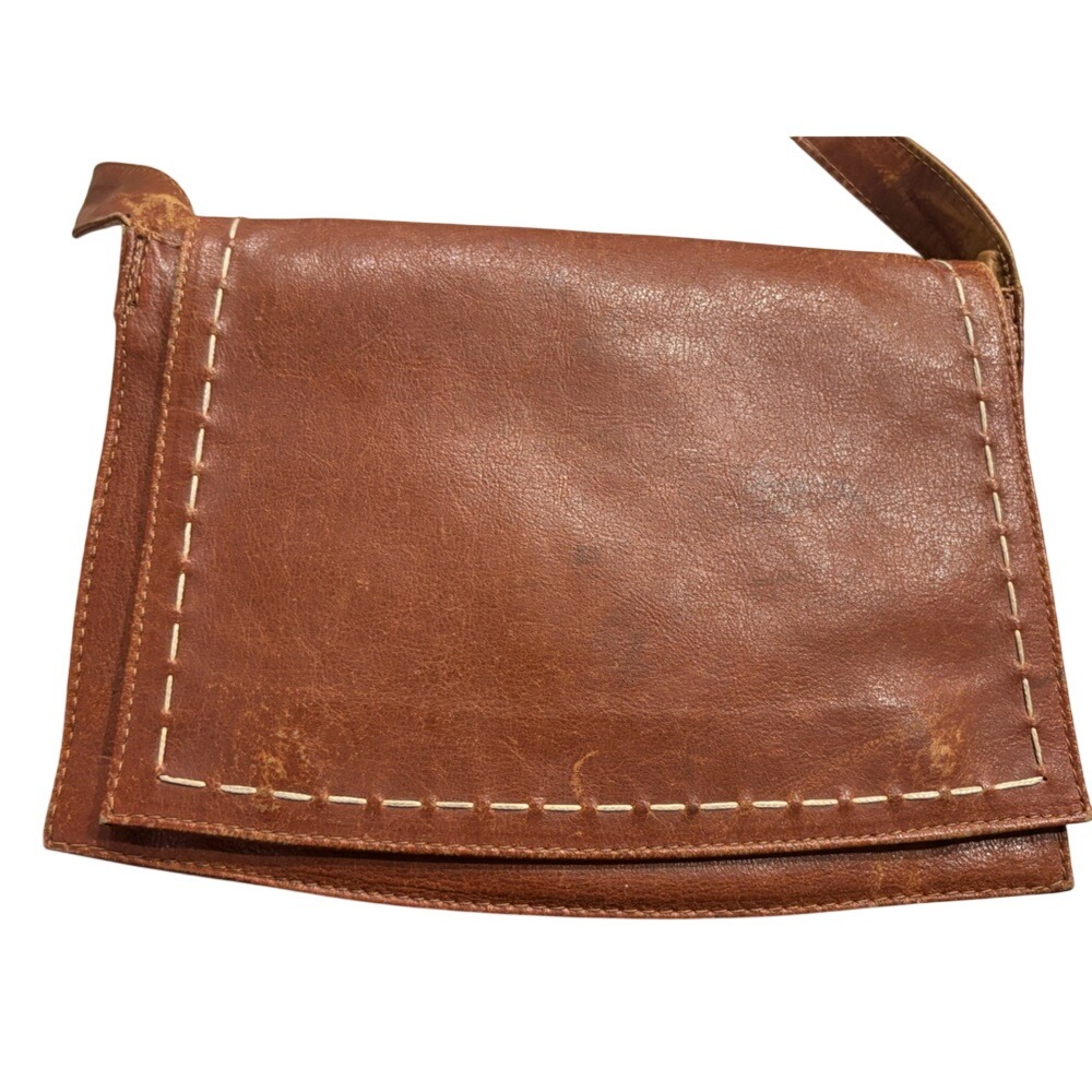 VTG ZEZEN Italy Genuine Leather Messenger Bag - Boho Crossbody Brown